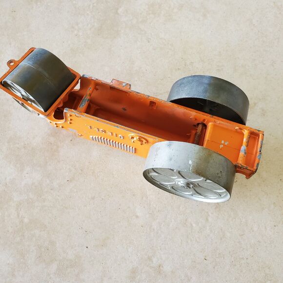 Vintage 1950's Hubley Pressed Steel Orange Diesel Steamroller collectible toy - Picture 8 of 11